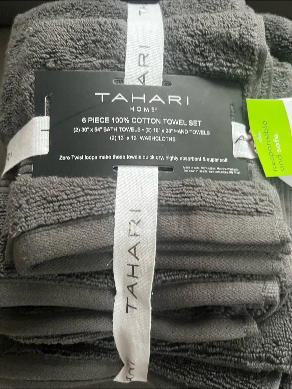 Tahari Bath Hand Towel Set 6 pc Grey